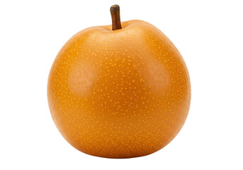 Golden Asian pear isolated, fresh nashi fruit with brown stem on transparent background, healthy eating and fruitarian diet