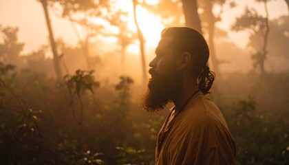 Bearded Man in Nature at Golden Hour
