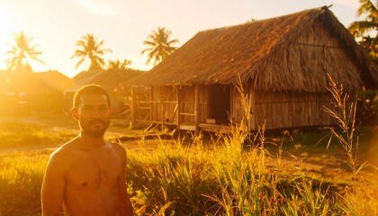 Bearded Man in Nature at Golden Hour