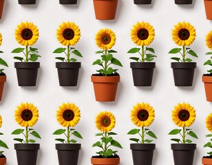 Obraz premium Pattern of sunflowers in pots