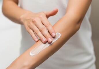 Fototapeta premium Applying Lotion to Arm for Skin Care