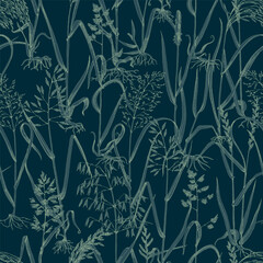 Night meadow seamless pattern vector
