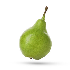 Fresh green pear flying in air on white background