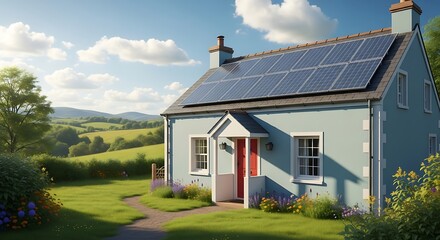 Rural Home with Solar Panels.
