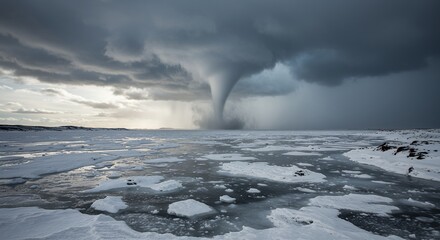 Dramatic tornado in landscape natural disaster display and weather phenomena
