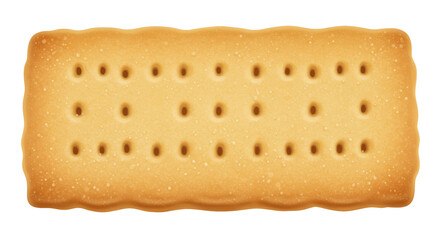 Rectangular shortbread biscuit isolated PNG, golden brown cookie with small holes on transparent background for food design