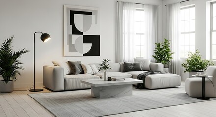 Fototapeta premium Modern Minimalist Living Room Interior Design.
