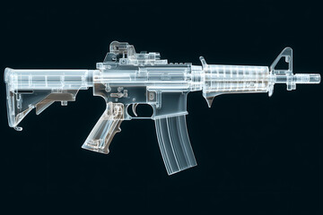 M4 Assault Rifle X-Ray Scan View Technical Illustration Blueprint Diagram Showing Internal Parts and Mechanism