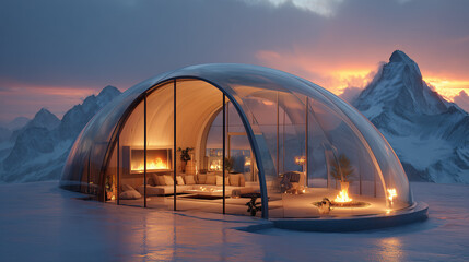 A minimal luxury house with campfire 