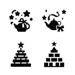 Festive Teapots and Stacked Gifts Holiday Celebration Whimsical Vector Art Designs for Creative Projects and Seasonal Decor