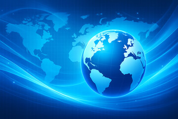 Futuristic glowing blue globe with digital grid connections on technology background