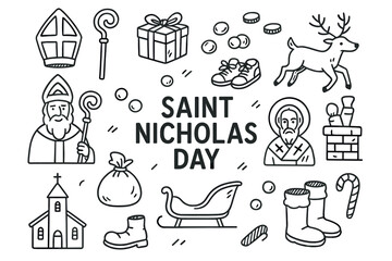 Saint nicholas day celebration icons: santa, gifts, reindeer, and more