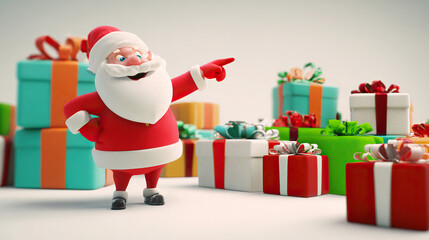 Santa Claus with Piles of Christmas Gifts