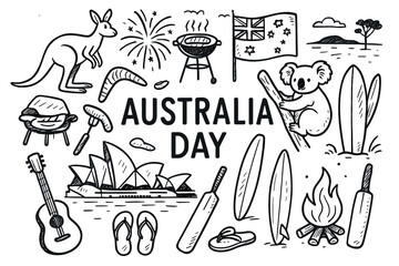 Obraz premium Australia day celebration artwork with iconic symbols and landmarks