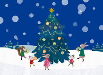 モミの木と動物