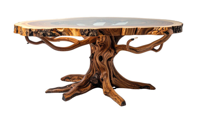 Tree-trunk table w/ clear surface