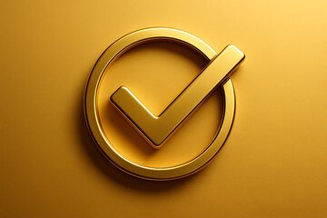 3D golden check mark icon symbolizing approval success confirmation agreement and verified achievement
