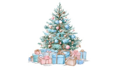 a beautiful watercolor christmas tree, generation AI 