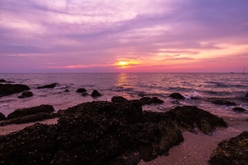 Sunset viewing point on a beautiful beach on Koh Sichang, Chonburi Province, Thailand