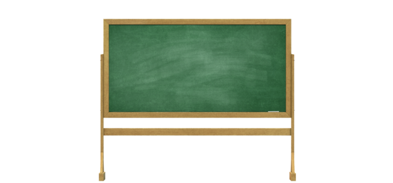 Green chalkboard with a wooden frame standing against a ready for writing or drawing in a classroom or educational setting