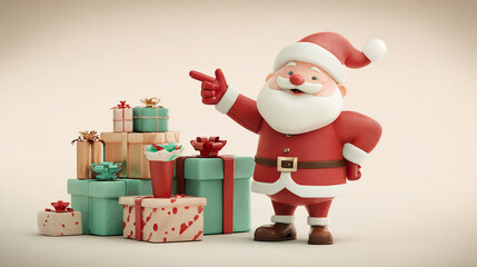 Santa Claus with Piles of Christmas Gifts