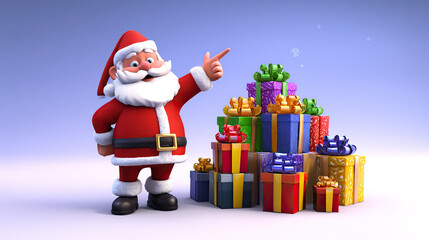 Santa Claus with Piles of Christmas Gifts