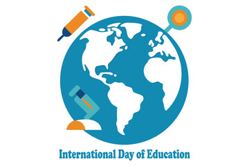 International Day of Education Vector | Paper Globe with Academic Icons Orbiting