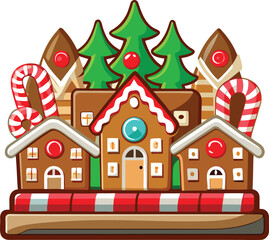 Fototapeta premium Christmas Gingerbread Villages festive cookie castle with towers and colorful decorations