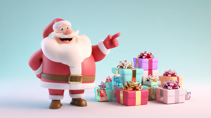Santa Claus with Piles of Christmas Gifts