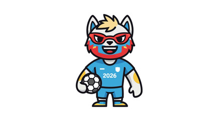 Cartoon mascot representing the 2026 international soccer event with a soccer ball icon character