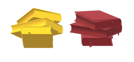 Stacks of red and yellow books against a representing knowledge and learning for education and personal growth and development