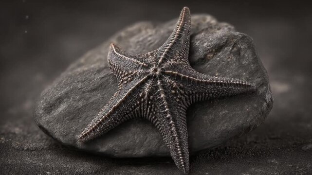 Detailed macro shot of a starfish resting on a textured rock