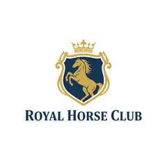 Obraz premium horse crown gold club emblem shield symbol design logo sport icon illustration