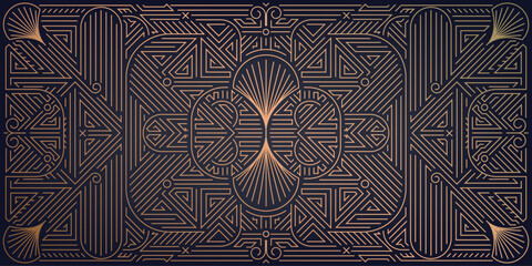 Fototapeta na wymiar Elegant abstract vector background with geometric Art Deco lines, golden ornaments, vintage arabesque pattern, royal luxury style. Premium card, wedding invitation, party template, packaging, Gatsby m