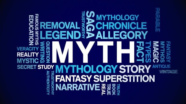 Myth animated word cloud-text design animation tag kinetic typography seamless loop.