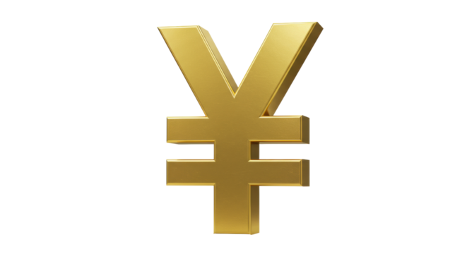 Golden yen symbol isolated PNG, currency sign for finance, investment, and international business on transparent background