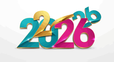 Colorful and Elegant Design Featuring the Numerals '2026' Isolated on White Background