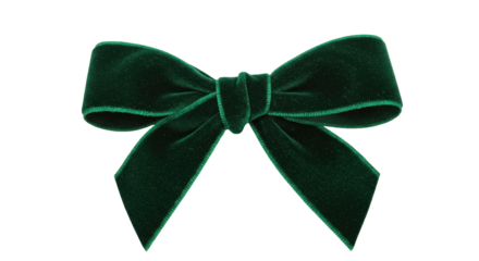 Elegant emerald green velvet bow isolated on transparent background, festive decoration for Christmas and holiday gift wrapping