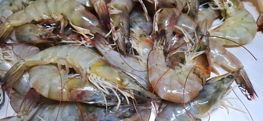 Fresh raw shrimp and prawns are a delicious, healthy seafood market meal