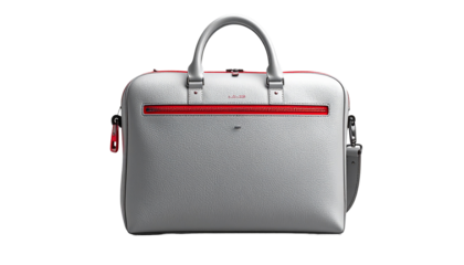 Gray briefcase with red trim on black