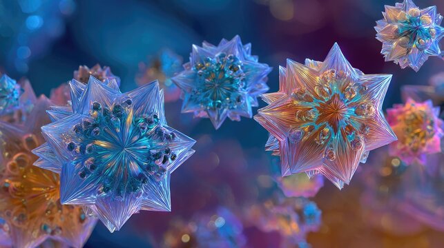 Colorful Geometric Virus Particles Microscopic View