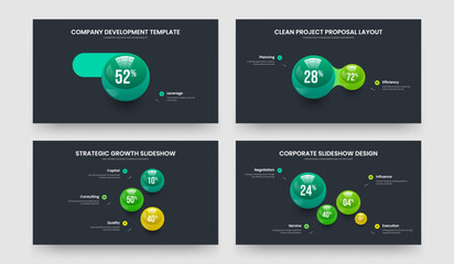 Professional Planning One Two Three Four Element Infographic Presentation Design Vector Illustration Bundle. Company Introduction 1 2 3 4 Option Diagram Slideshow Template Set.