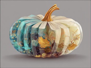 Book-Collaged Pumpkin in Clip Art Style (Transparent Background) - For Halloween Decor/Poster Design/Creative Template Commercial Stock