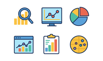 Fototapeta premium Flat design analytics icons: charts, graphs, and data visualization tools