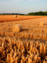 harvested corn field with stover bales