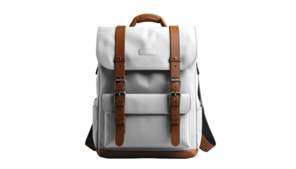 White backpack with brown straps