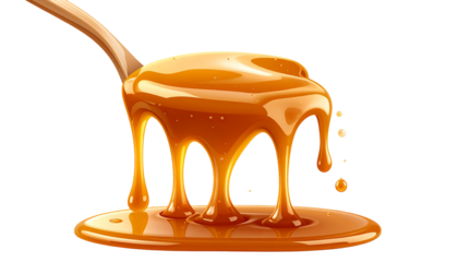Caramel spoon golden, sweet, drips