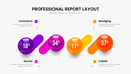 Company Insight 4 Step Infographic Slideshow Template. Sales Briefing Presentation Layout Vector Illustration. Product Analysis Four Element Chart Slide Design.