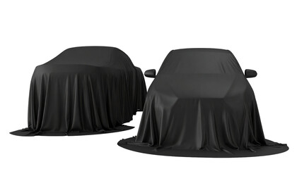 Two cars veiled in dark cloth