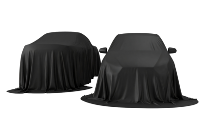 Two cars veiled in dark cloth